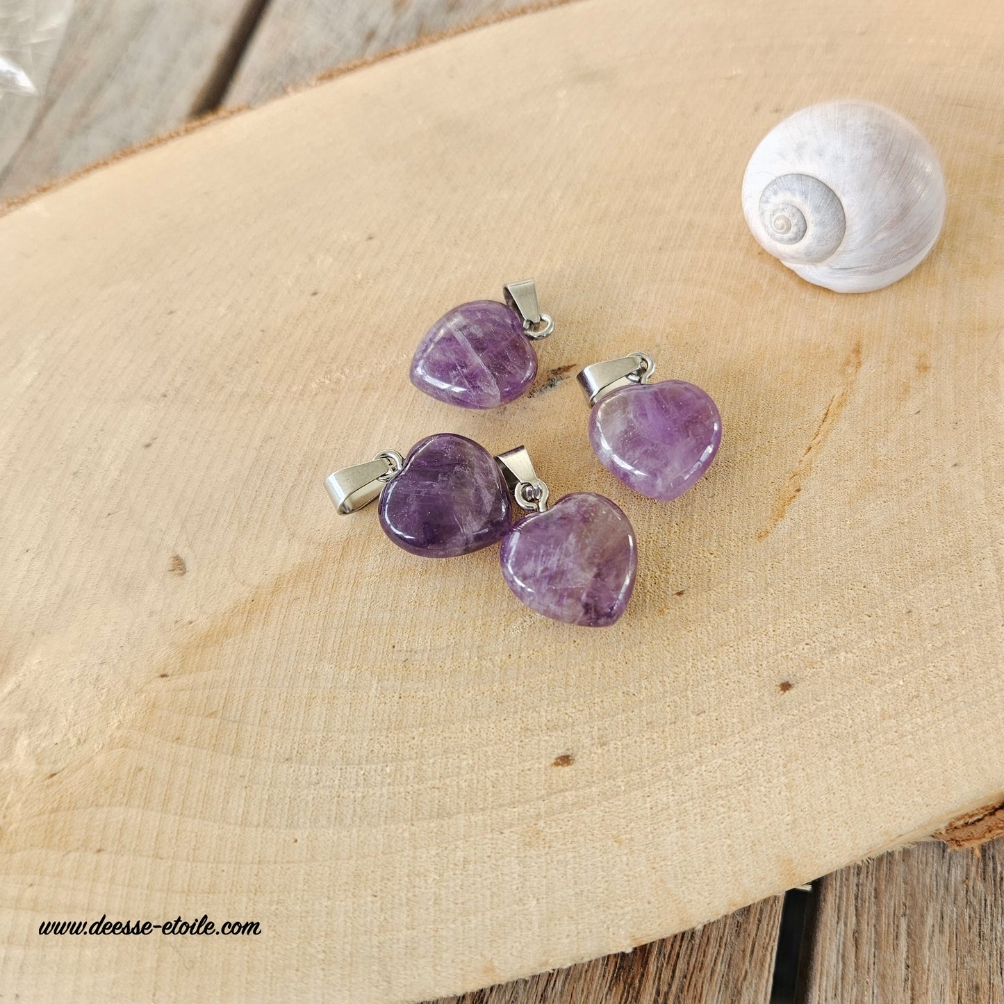 PENDENTIF COEUR - AMETHYSTE AVEC CORDON