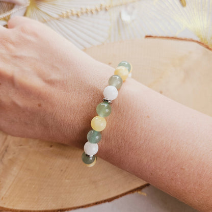 BRACELET FAIT MAIN - CHANCE SUCCES REUSSITE - Aventurine verte, calcite jaune & agate blanche