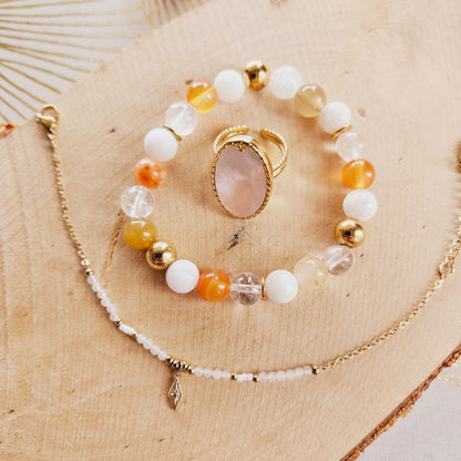 BRACELET FAIT MAIN - ENERGIE & PENSEE POSITIVE - Jade, Cornaline, Agate Blanche & Cristal de Roche