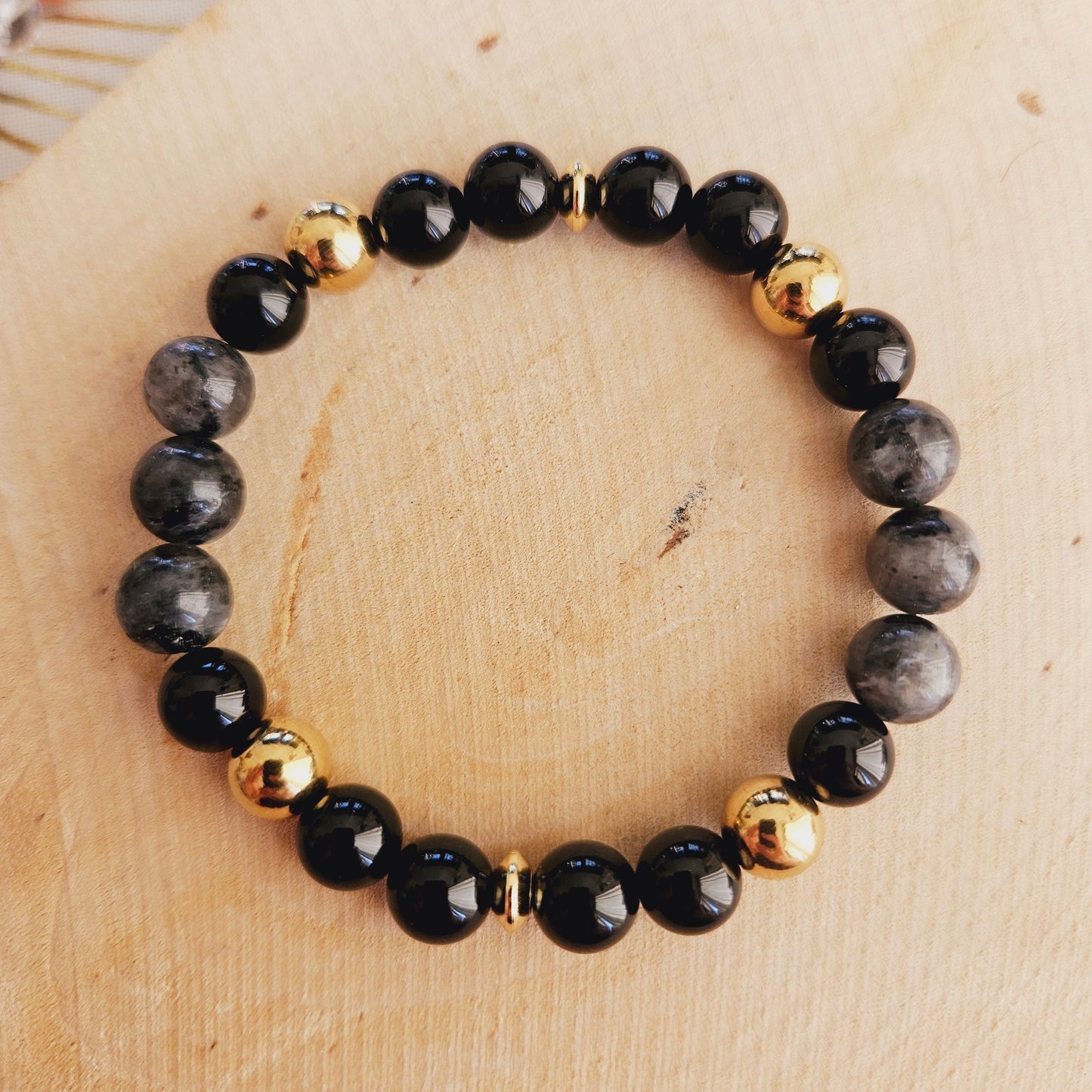 BRACELET FAIT MAIN - BOUCLIER & PROTECTION - ONYX ET LABRADORITE