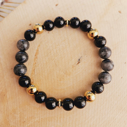 BRACELET FAIT MAIN - BOUCLIER & PROTECTION - ONYX ET LABRADORITE