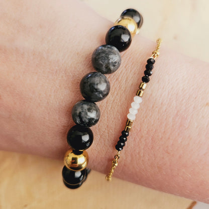 BRACELET FAIT MAIN - BOUCLIER & PROTECTION - ONYX ET LABRADORITE