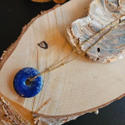 PENDENTIF DONUT - LAPIS LAZULI AVEC CORDON NOIR