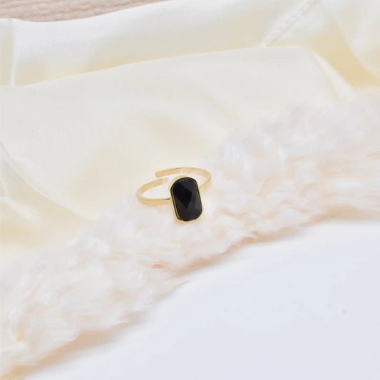 BAGUE INOX ET AGATE NOIRE 3