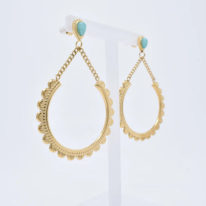 BOUCLES D'OREILLES INOX ET AMAZONITE 1