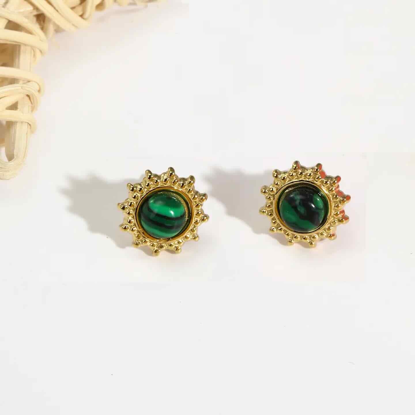 BOUCLES D'OREILLES INOX ET MALACHITE 2