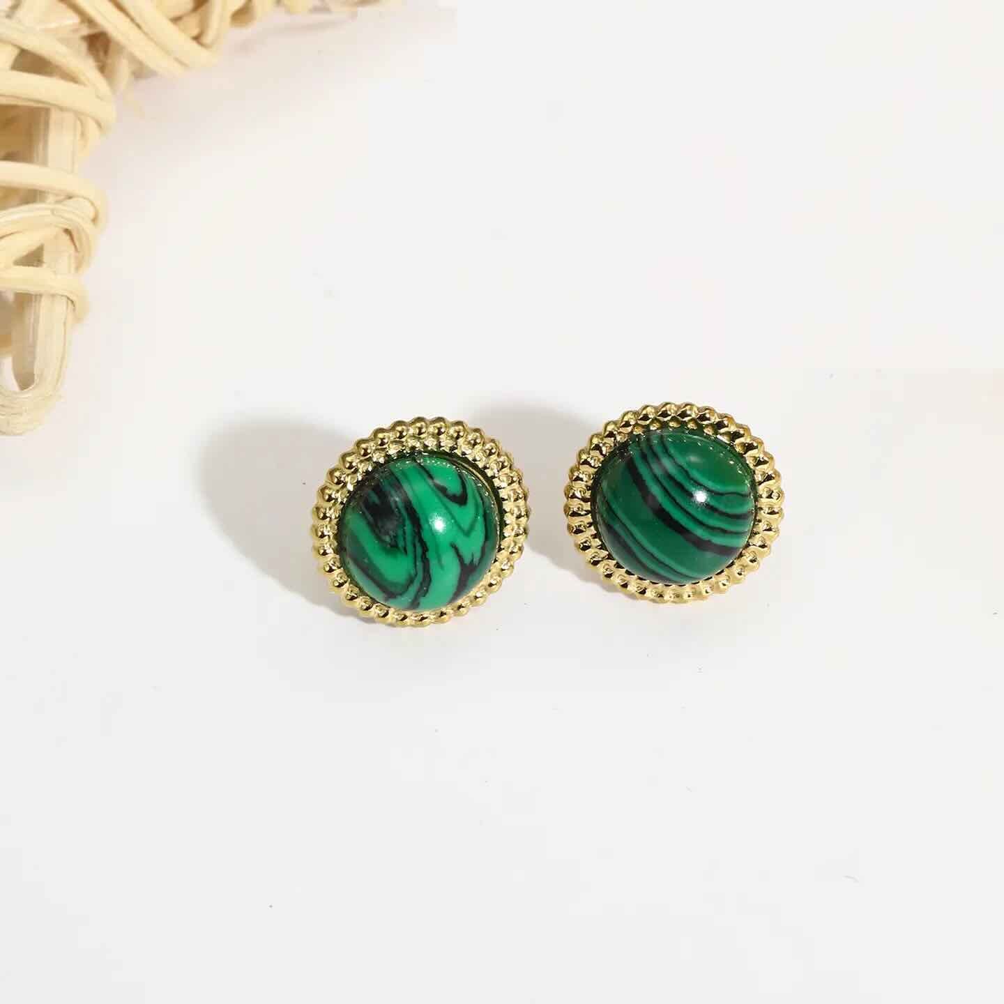 BOUCLES D'OREILLES INOX ET MALACHITE 3