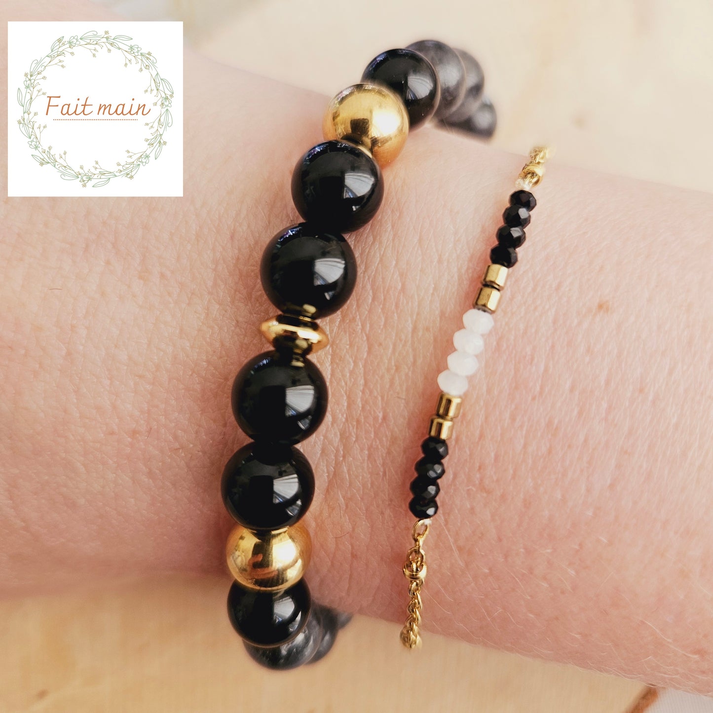 BRACELET FAIT MAIN - BOUCLIER & PROTECTION - ONYX ET LABRADORITE