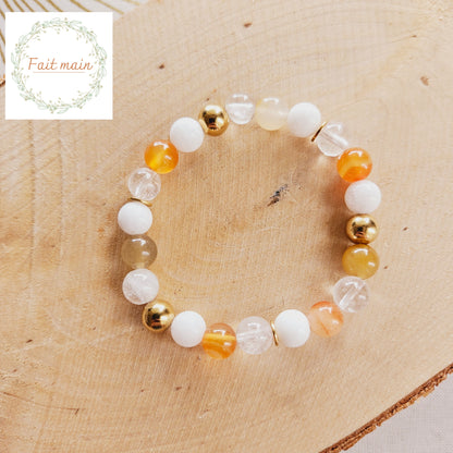 BRACELET FAIT MAIN - ENERGIE & PENSEE POSITIVE - Jade, Cornaline, Agate Blanche & Cristal de Roche