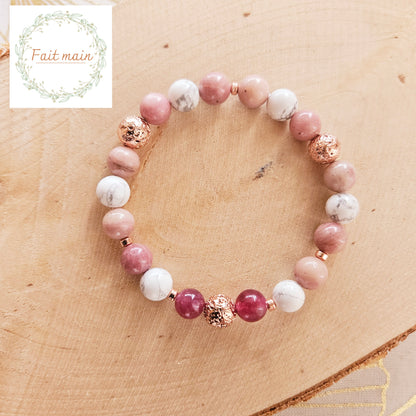 BRACELET FAIT MAIN - FERTILITÉ & GROSSESSE - Rhodonite, Howlite & Grenat