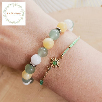 BRACELET FAIT MAIN - CHANCE SUCCES REUSSITE - Aventurine verte, calcite jaune & agate blanche