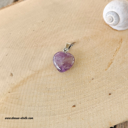 PENDENTIF COEUR - AMETHYSTE AVEC CORDON